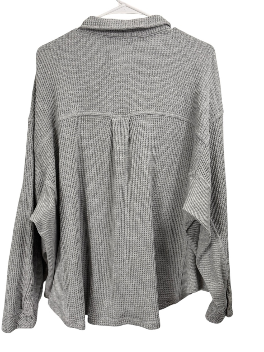 Aerie Thermal Waffle Knit Button Down Shirt Size Large Gray Oversized Shacket - Picture 2 of 6